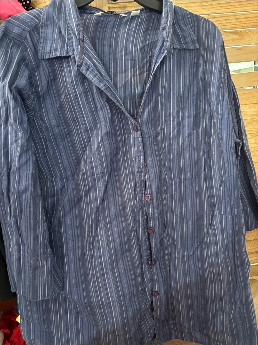 krazy kat Blue Striped Casual Button-Down Shirt 1X
